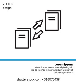 Thin line icon with flat design element of data synchronization, update contents of computer file, sync servers, shared folder, web transfer info. Modern style logo vector illustration concept