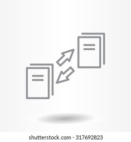 Thin line icon with flat design element of data synchronization, update contents of computer file, sync servers, shared folder, web transfer info. Modern style logo vector illustration concept