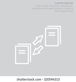 Thin line icon with flat design element of data synchronization, update contents of computer file, sync servers, shared folder, web transfer info. Modern style logo vector illustration concept