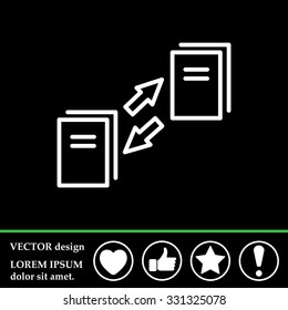 Thin line icon with flat design element of data synchronization, update contents of computer file, sync servers, shared folder, web transfer info. Modern style logo vector illustration concept