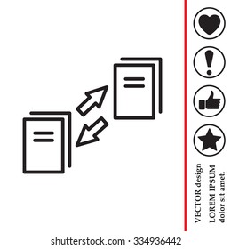 Thin line icon with flat design element of data synchronization, update contents of computer file, sync servers, shared folder, web transfer info. Modern style logo vector illustration concept