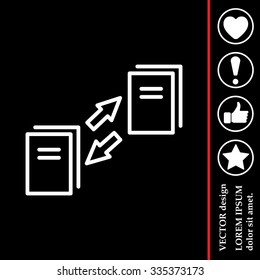 Thin line icon with flat design element of data synchronization, update contents of computer file, sync servers, shared folder, web transfer info. Modern style logo vector illustration concept