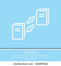 Thin line icon with flat design element of data synchronization, update contents of computer file, sync servers, shared folder, web transfer info. Modern style logo vector illustration concept