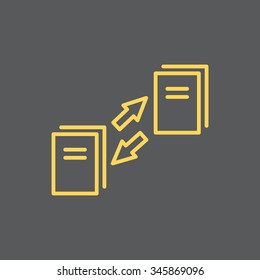 Thin line icon with flat design element of data synchronization, update contents of computer file, sync servers, shared folder, web transfer info. Modern style logo vector illustration concept