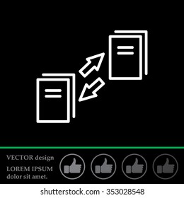 Thin line icon with flat design element of data synchronization, update contents of computer file, sync servers, shared folder, web transfer info. Modern style logo vector illustration concept