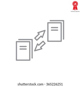 Thin line icon with flat design element of data synchronization, update contents of computer file, sync servers, shared folder, web transfer info. Modern style logo vector illustration concept