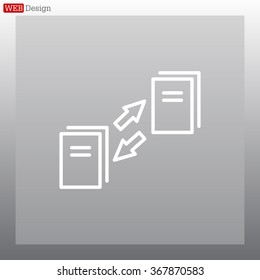 Thin line icon with flat design element of data synchronization, update contents of computer file, sync servers, shared folder, web transfer info. Modern style logo vector illustration concept