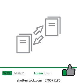 Thin line icon with flat design element of data synchronization, update contents of computer file, sync servers, shared folder, web transfer info. Modern style logo vector illustration concept