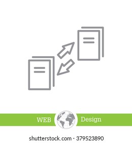 Thin line icon with flat design element of data synchronization, update contents of computer file, sync servers, shared folder, web transfer info. Modern style logo vector illustration concept