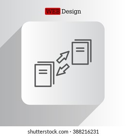 Thin line icon with flat design element of data synchronization, update contents of computer file, sync servers, shared folder, web transfer info. Modern style logo vector illustration concept