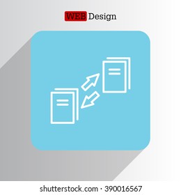 Thin line icon with flat design element of data synchronization, update contents of computer file, sync servers, shared folder, web transfer info. Modern style logo vector illustration concept