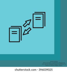 Thin line icon with flat design element of data synchronization, update contents of computer file, sync servers, shared folder, web transfer info. Modern style logo vector illustration concept