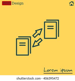 Thin line icon with flat design element of data synchronization, update contents of computer file, sync servers, shared folder, web transfer info. Modern style logo vector illustration concept