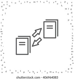 Thin line icon with flat design element of data synchronization, update contents of computer file, sync servers, shared folder, web transfer info. Modern style logo vector illustration concept