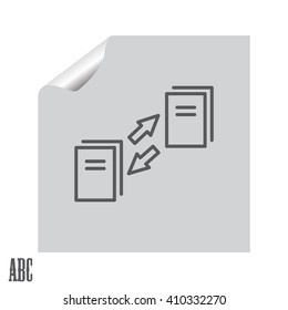 Thin line icon with flat design element of data synchronization, update contents of computer file, sync servers, shared folder, web transfer info. Modern style logo vector