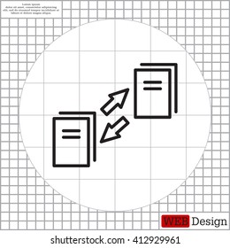Thin line icon with flat design element of data synchronization, update contents of computer file, sync servers, shared folder, web transfer info. Modern style logo vector illustration concept
