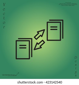 Thin line icon with flat design element of data synchronization, update contents of computer file, sync servers, shared folder, web transfer info. Modern style logo vector illustration concept