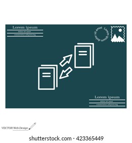 Thin line icon with flat design element of data synchronization, update contents of computer file, sync servers, shared folder, web transfer info. Modern style logo vector illustration concept