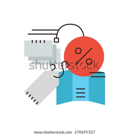 Thin line icon with flat design element of abstract discount sales, shop tag and price label, retail marketing items, consumerism promotion. Modern style logo vector illustration concept.