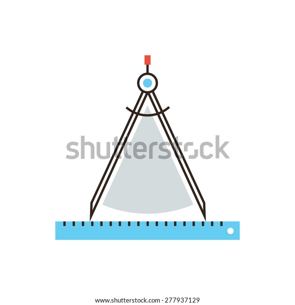 Thin line icon with flat design element of\
drawing compass gauge, technical tool, work of architect,\
engineering instrument of measurement. Modern style logo vector\
illustration concept.