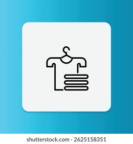 Thin line icon of a folded shirt on a hanger, symbolizing changing clothes and daily hygiene.