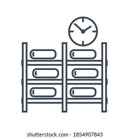 Thin line icon food industry, manufacture of dairy, cheese production, aging, rack storage