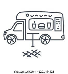 thin line icon food truck, kitchen van, cafe fast food