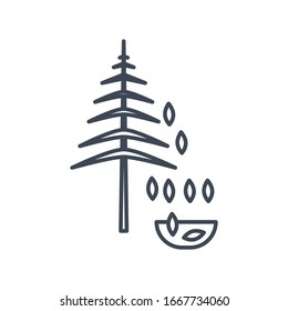 Thin line icon forestry and silviculture, seeds harvesting