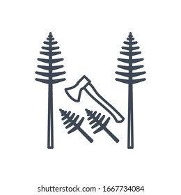 Thin line icon forestry and silviculture, cutting tree, axe