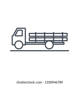 thin line icon forwarder, forestry vehicle that carries felled logs, lumber, wood