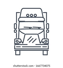 Thin line icon freight road land transport, truck and semi-trailer