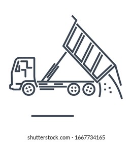 Thin Line Icon Freight Road Land Transport, Tipper Dump Truck