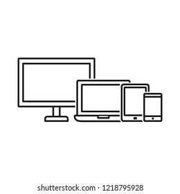 Thin line icon of Gadget, Device,Media, Monitor, Laptop, Smart phone, tablet. Editable vector stroke 64x64 Pixel. 