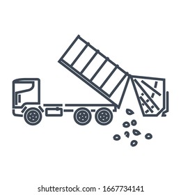 Thin line icon garbage truck, dump