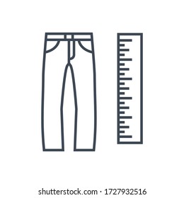 Thin line icon garment industry, clothing size, jeans, trousers