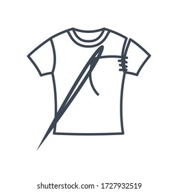 Thin line icon garment industry, tailoring, clothing repair, T-shirt, needle