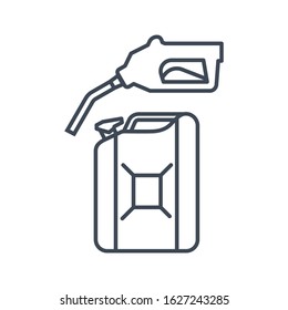 Thin line icon gas station, gasoline pump nozzle, fuel can