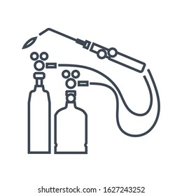 Thin line icon gas welding, car repair service, cylinder