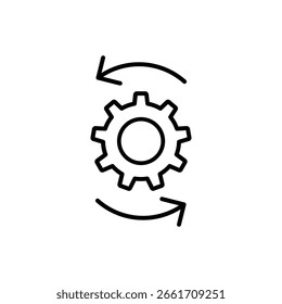 Thin line icon of gear and round arrow for business process
