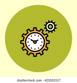 Thin Line Icon. Gears. Simple Trendy Modern Style Round Color Vector Illustration.
