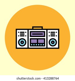 Thin Line Icon. Ghettoblaster. Simple Trendy Modern Style Round Color Vector Illustration.