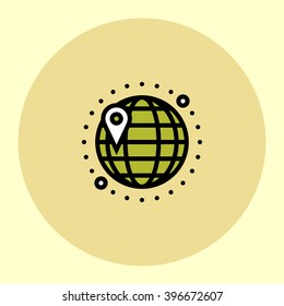 Thin Line Icon. Global Navigation. Simple Trendy Modern Style Round Color Vector Illustration.
