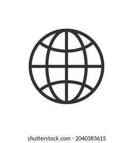 Thin line icon of global. Vector outline sign for UI, web and app. Concept design of global icon. Isolated on a white background.