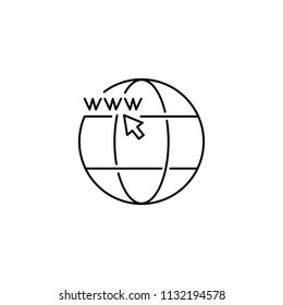 Thin line icon of globe, internet, website, address, link. Editable vector stroke 64x64 pixel.