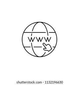 Thin line icon of globe, internet, adress, link, search. Editable vector stroke 64x64 pixel.