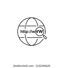 Thin line icon of globe, internet, adress, link, search. Editable vector stroke 64x64 pixel.