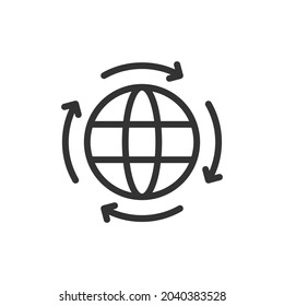 Thin line icon of globe. Vector outline sign for UI, web and app. Concept design of globe icon. Isolated on a white background.