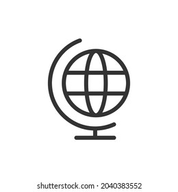 Thin line icon of globe. Vector outline sign for UI, web and app. Concept design of globe icon. Isolated on a white background.