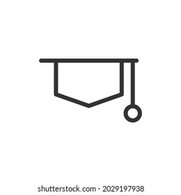 Thin line icon of graduation hat. Vector outline sign for UI, web and app. Concept design of graduation hat icon. Isolated on a white background.