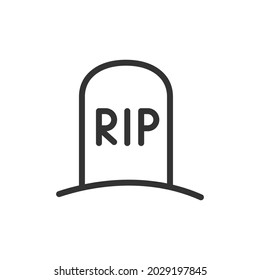 Thin line icon of grave. Vector outline sign for UI, web and app. Concept design of grave icon. Isolated on a white background.